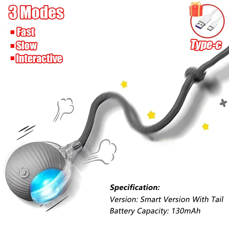 Rechargeable Rolling Cat Ball Toy - Faux Tail Interactive Teaser for Cats