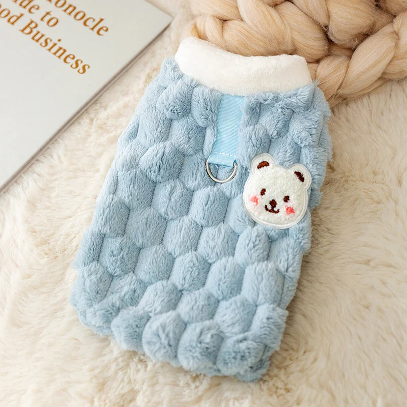 Bear Print Pet Sweater Jacket - Plush Winter Coat for Small Dogs & Cats