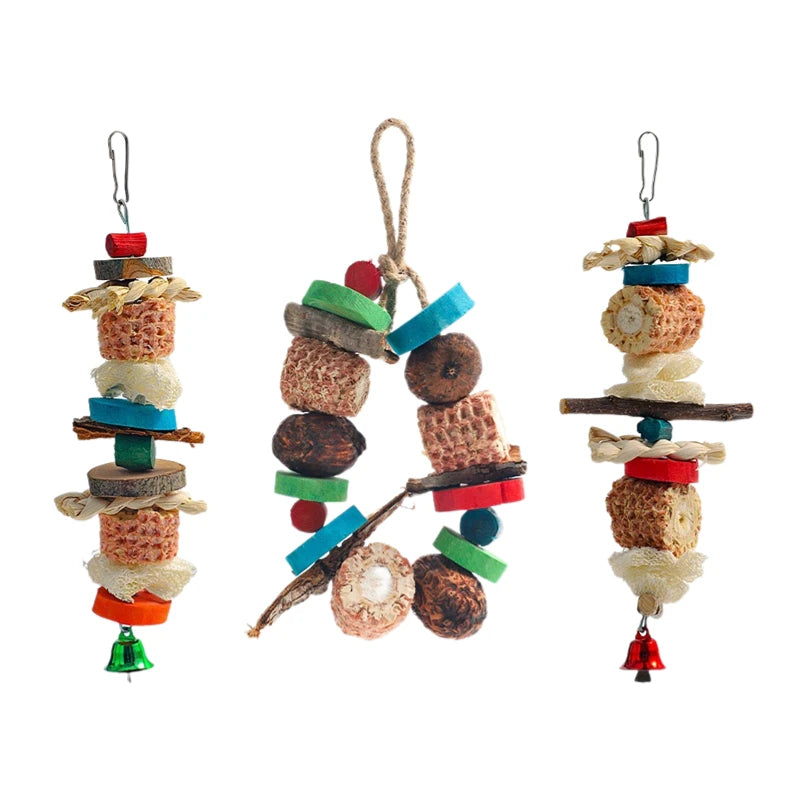 Natural Parrot Chew Toy - Hanging Corn Cob and Wood Bird Toy