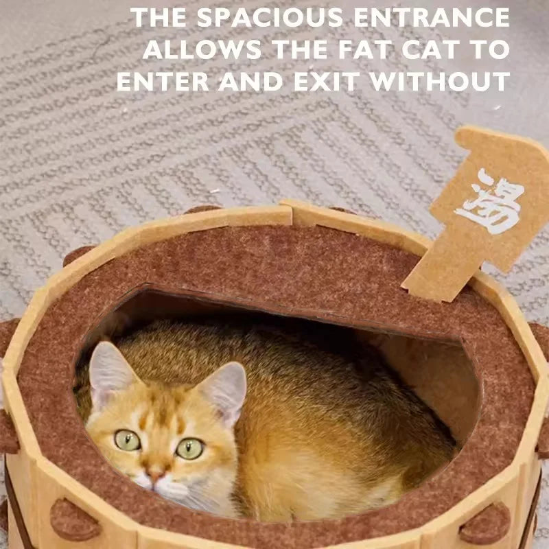 Bathtub Shape Felt Cat Bed - Semi-Enclosed Pet Nest for Sleep & Play