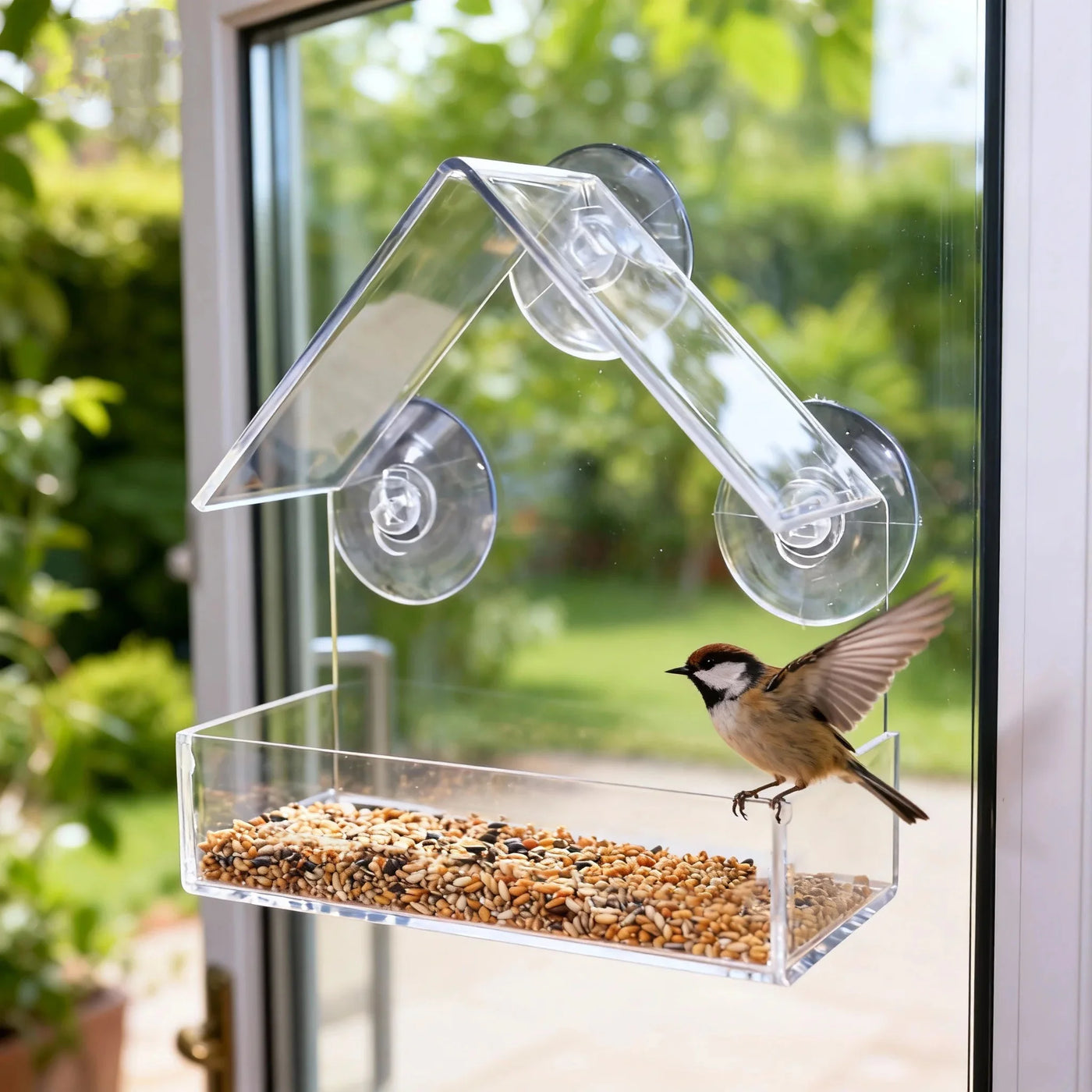 Clear Window Bird Feeder - Acrylic Hanging Feeder with Suction Cups