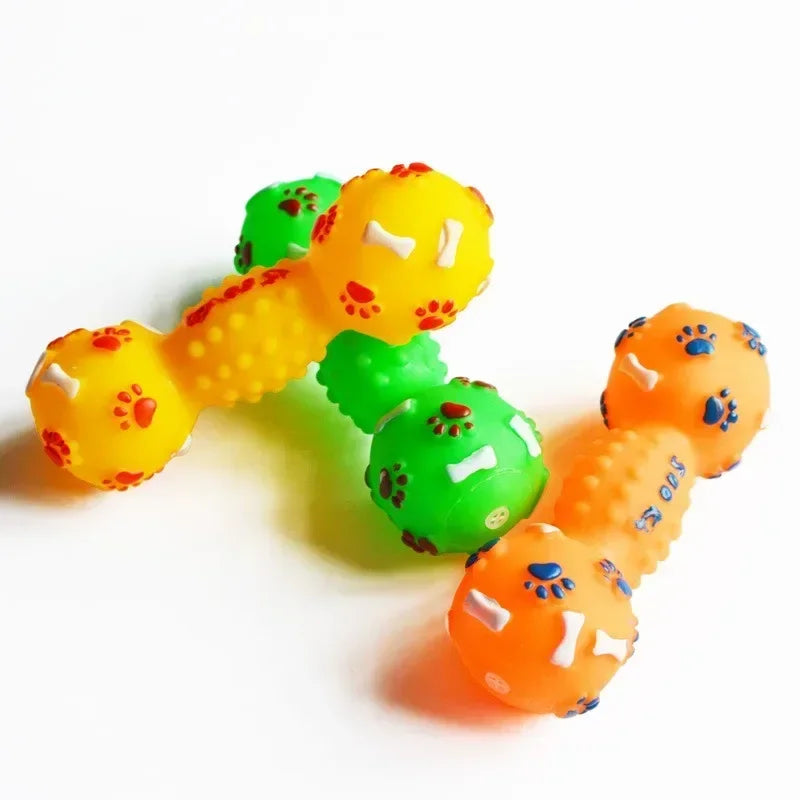 Squeaky Dumbbell Dog Chew Toy - Interactive Molar Teething Toy for Puppies