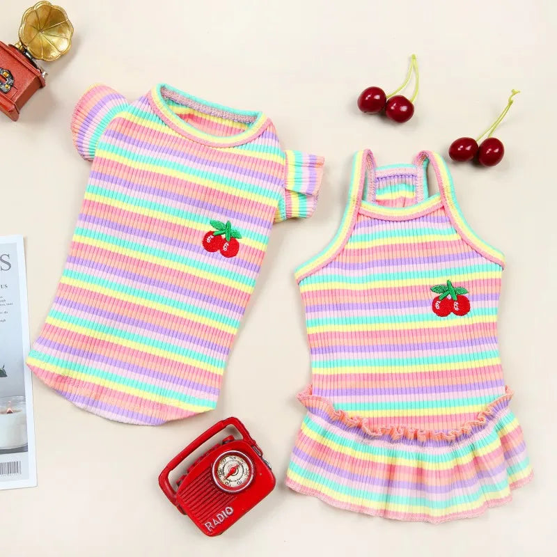 Ruffle Striped Pet Dress - Cute Party Skirt Vest for Dogs & Cats