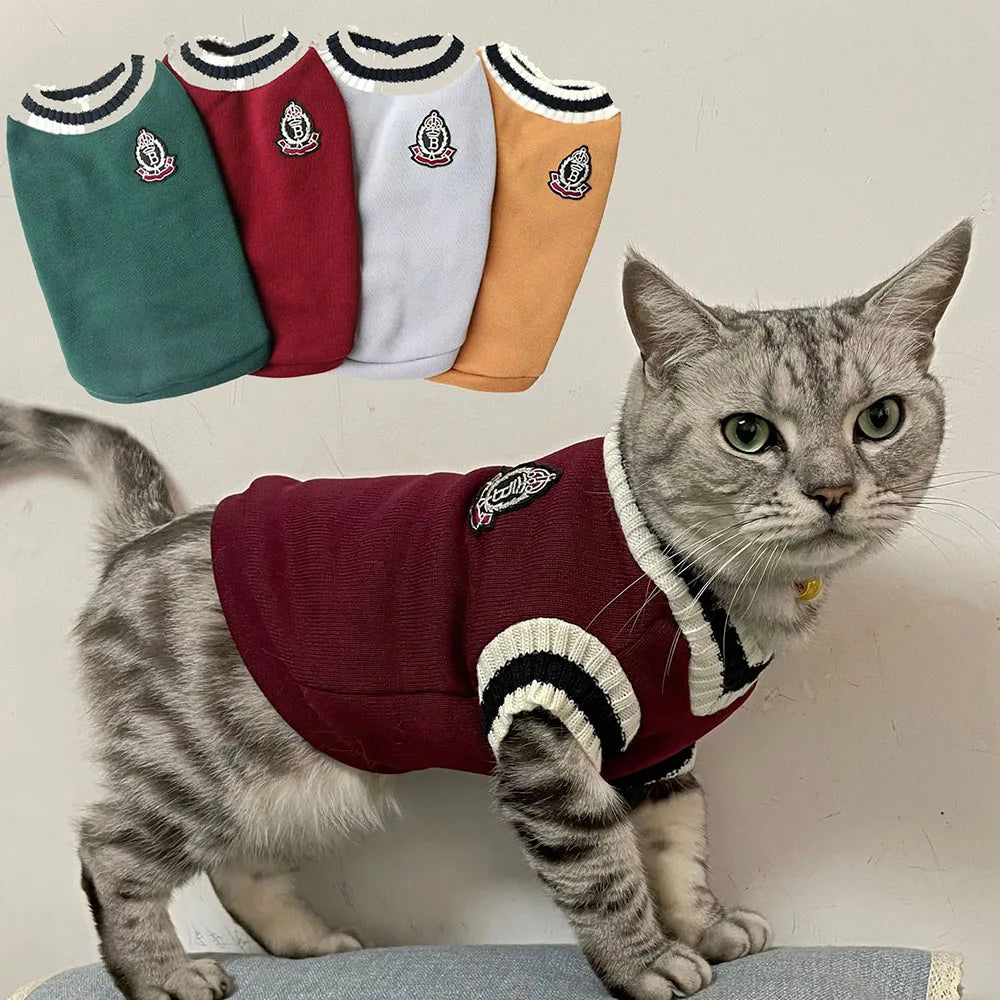 Collegiate Style Pet Sweater Vest - Warm Winter Top for Cats & Small Dogs