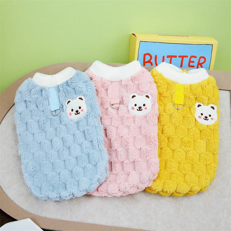 Bear Print Pet Sweater Jacket - Plush Winter Coat for Small Dogs & Cats