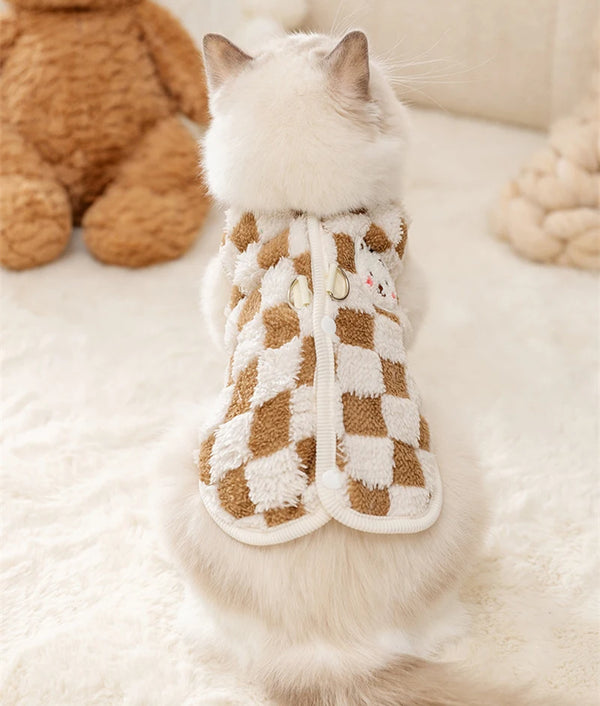 Bear Print Pet Sweater Jacket - Plush Winter Coat for Small Dogs & Cats