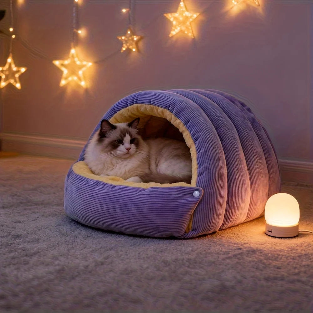 Warm Pet Nest House - Thick Plush Cat Cave Bed for Cozy Winter Sleep