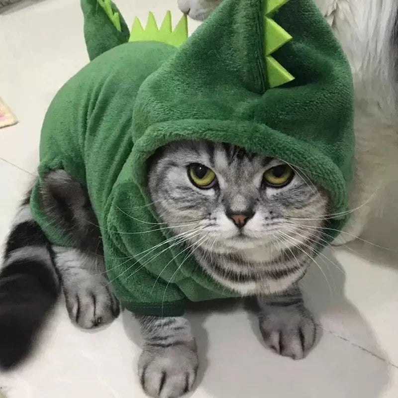 Dinosaur Pet Hoodie Costume - Warm Fleece Outfit for Small Dogs & Cats
