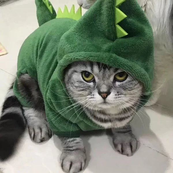 Dinosaur Pet Hoodie Costume - Warm Fleece Outfit for Small Dogs & Cats