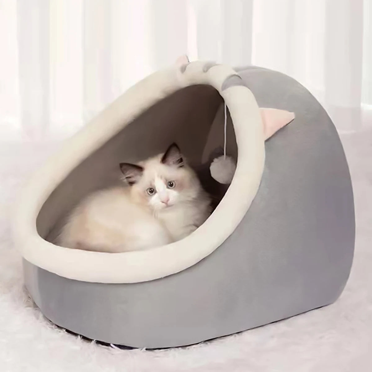 Semi-Closed Cat Nest Bed - Cute All-Season Pet Sleeping Cave