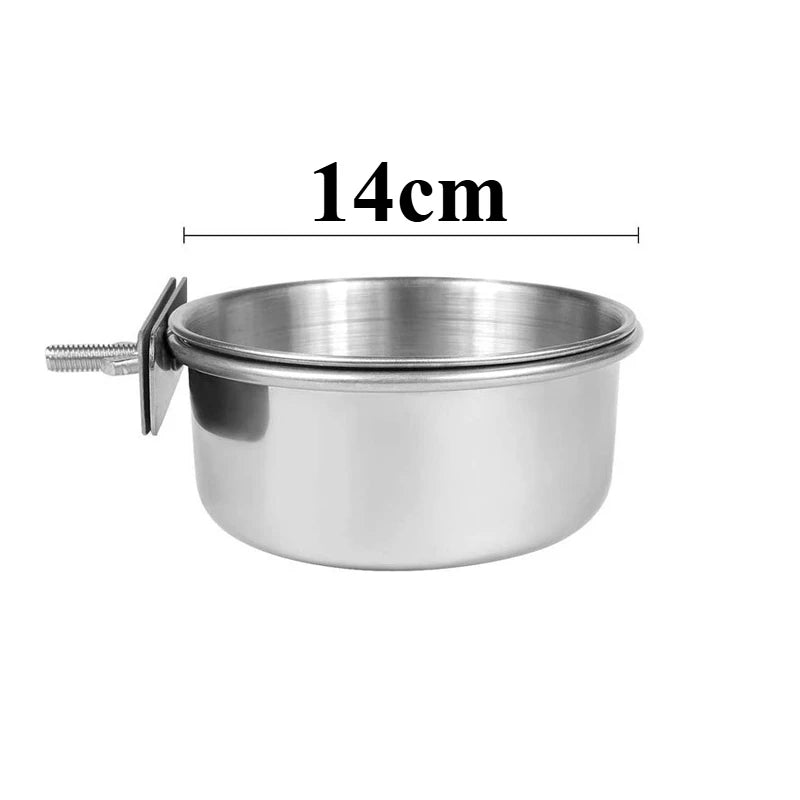 Stainless Steel Bird Feeder Cup - Clamp-On Food and Water Bowl for Cages