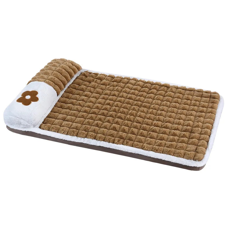 Supportive Pet Bed Mat - Detachable Neck-Support Cushion for Indoor Comfort