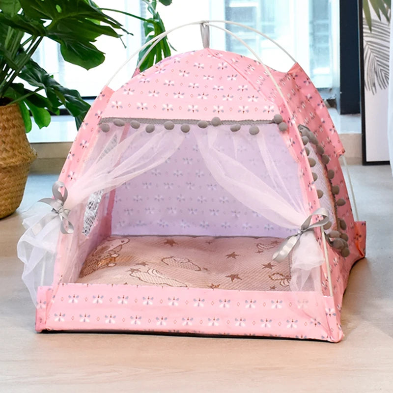 Floral Tent Pet Bed - Semi-Enclosed All-Season Nest for Cats & Small Dogs