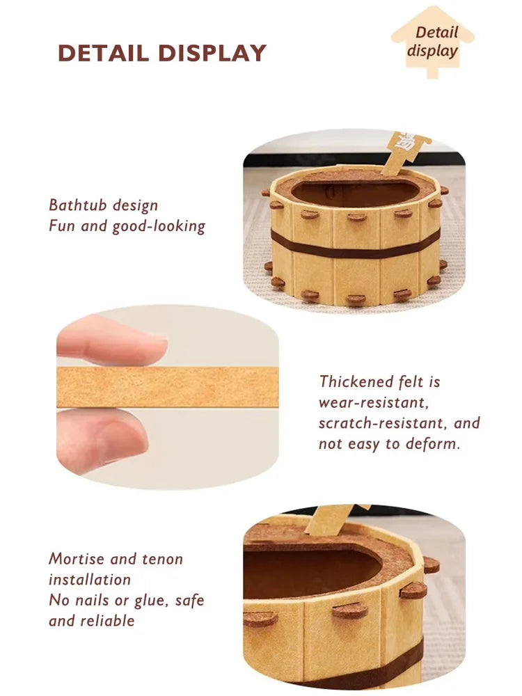 Bathtub Shape Felt Cat Bed - Semi-Enclosed Pet Nest for Sleep & Play