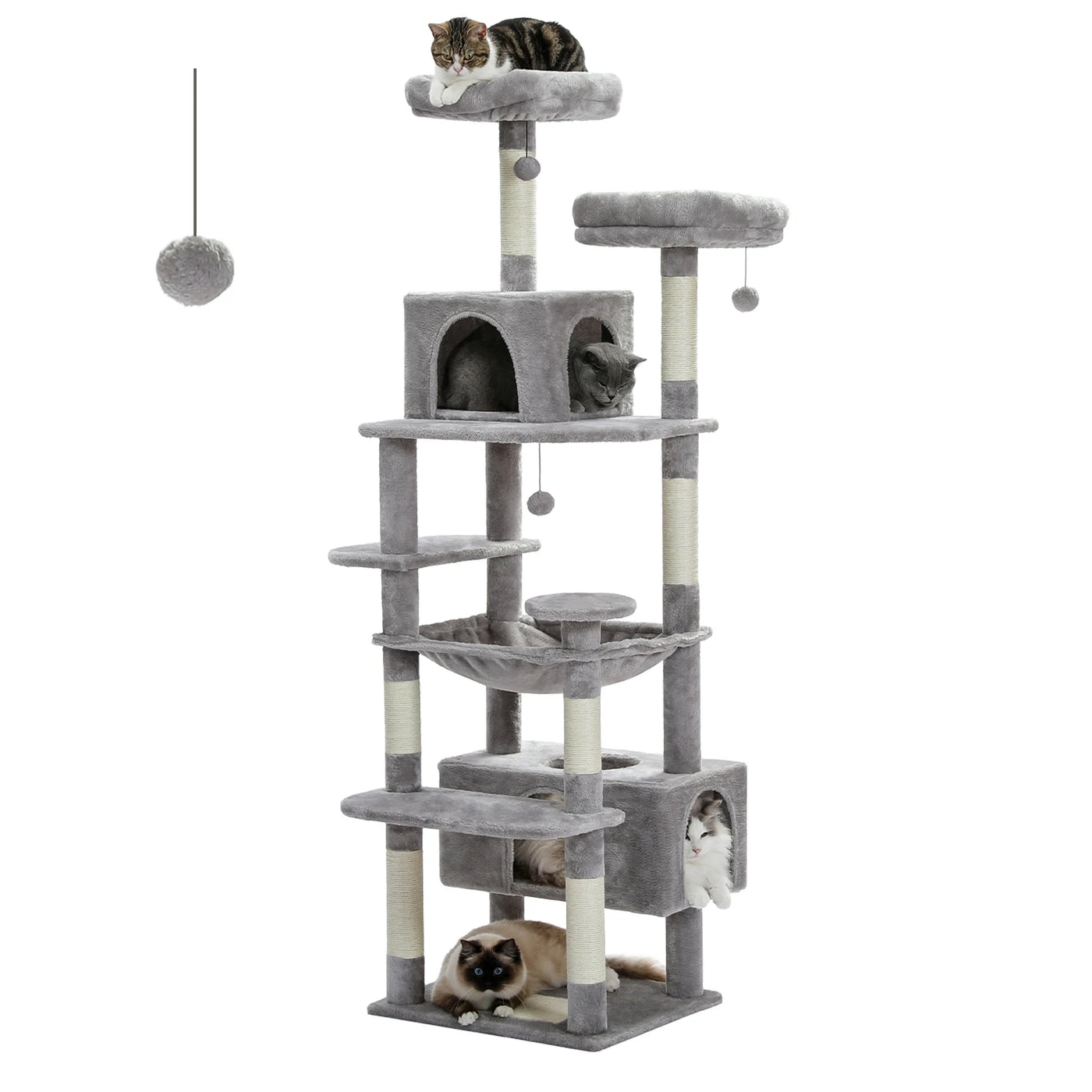 Large Cat Tree Tower - Sisal Scratching Condo for Indoor Cats