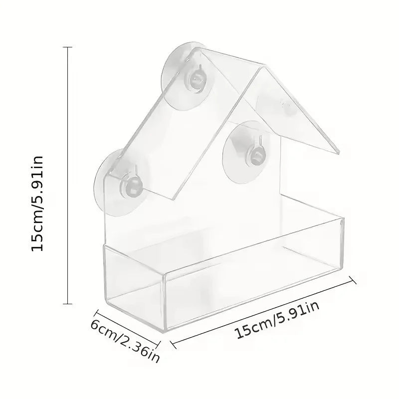 Clear Window Bird Feeder - Acrylic Hanging Feeder with Suction Cups