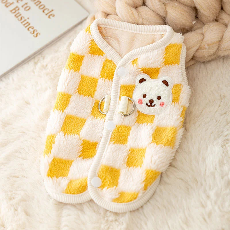 Bear Print Pet Sweater Jacket - Plush Winter Coat for Small Dogs & Cats