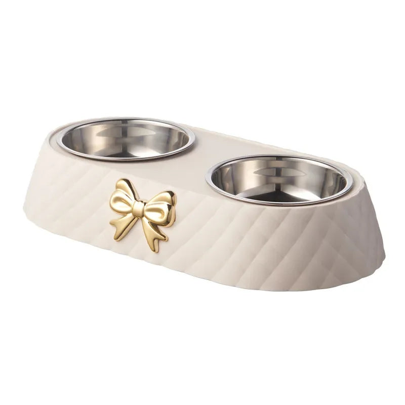 Bowtie Double Pet Bowl Set - Food and Water Feeder for Cats & Dogs