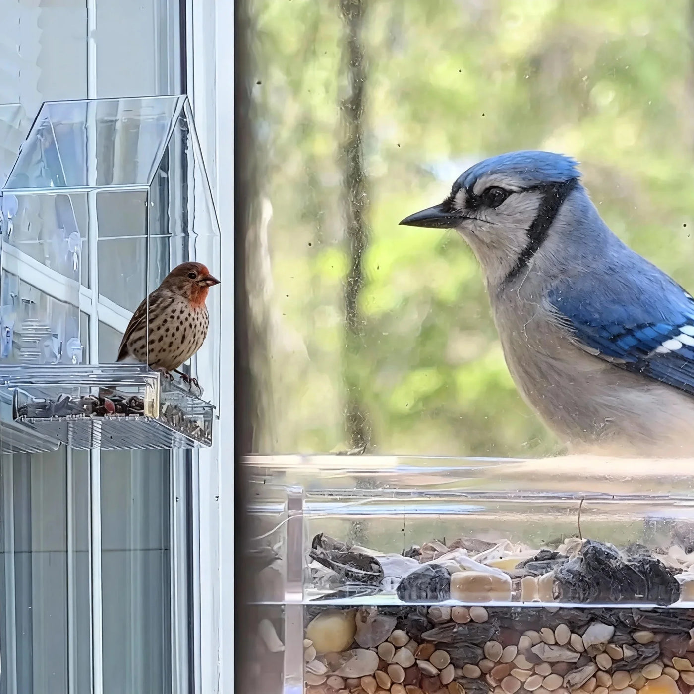 Clear Window Bird Feeder - Acrylic Hanging Feeder with Suction Cups