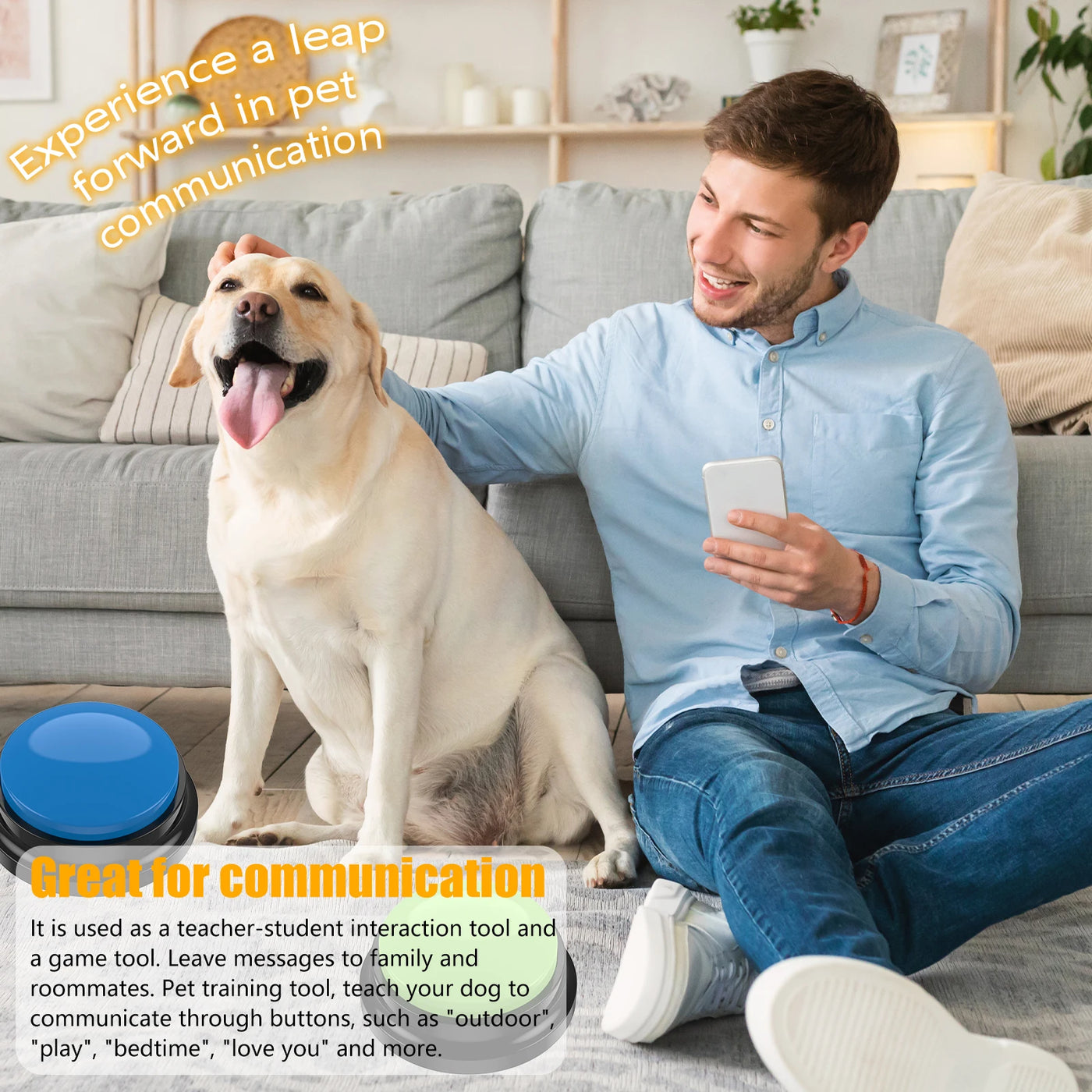 Recordable Dog Training Buttons Set - Interactive Talking Buzzers with Light