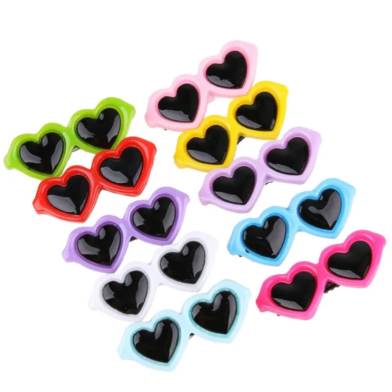 Heart Sunglasses Pet Hair Clips - Cute Bow Accessories for Dogs & Cats