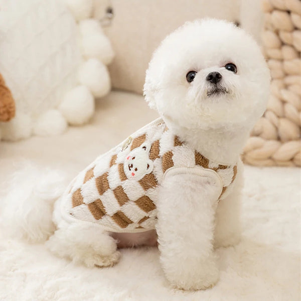 Bear Print Pet Sweater Jacket - Plush Winter Coat for Small Dogs & Cats