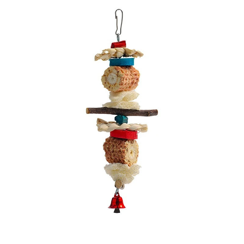 Natural Parrot Chew Toy - Hanging Corn Cob and Wood Bird Toy