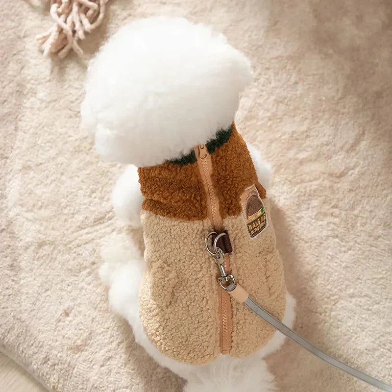 Brown Winter Dog Cardigan Jacket - Soft Two-Legged Pet Coat for Everyday Warmth