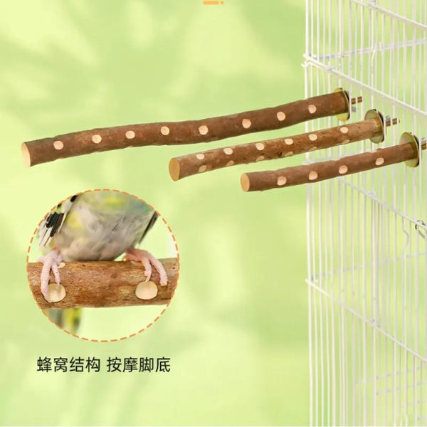Natural Wood Bird Perch Stand - Branch Grinding Rod for Budgies & Cockatiels