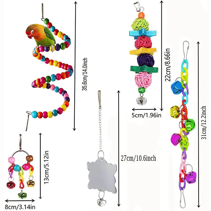 7-Piece Parrot Toy Set - Wooden Swing and Climbing Cage Accessories