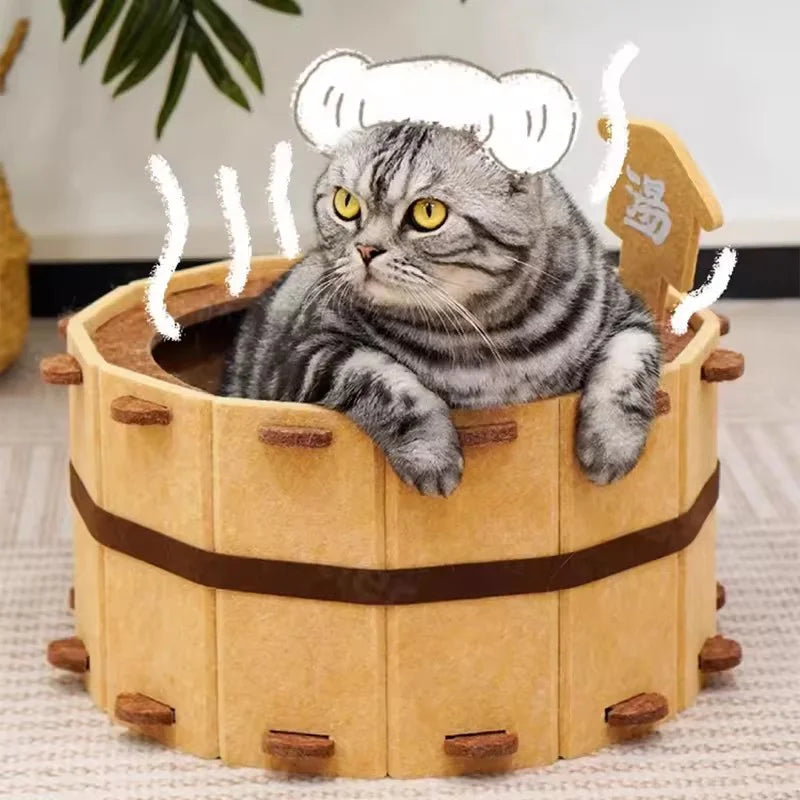 Bathtub Shape Felt Cat Bed - Semi-Enclosed Pet Nest for Sleep & Play