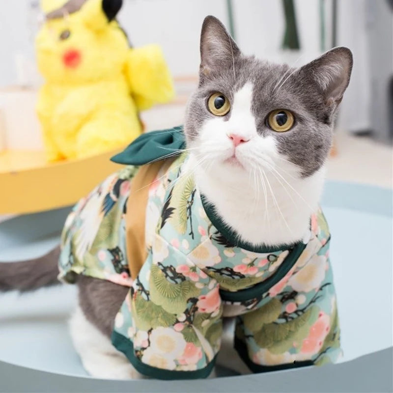 Japanese Style Pet Kimono - Lightweight Summer Outfit for Cats & Small Dogs