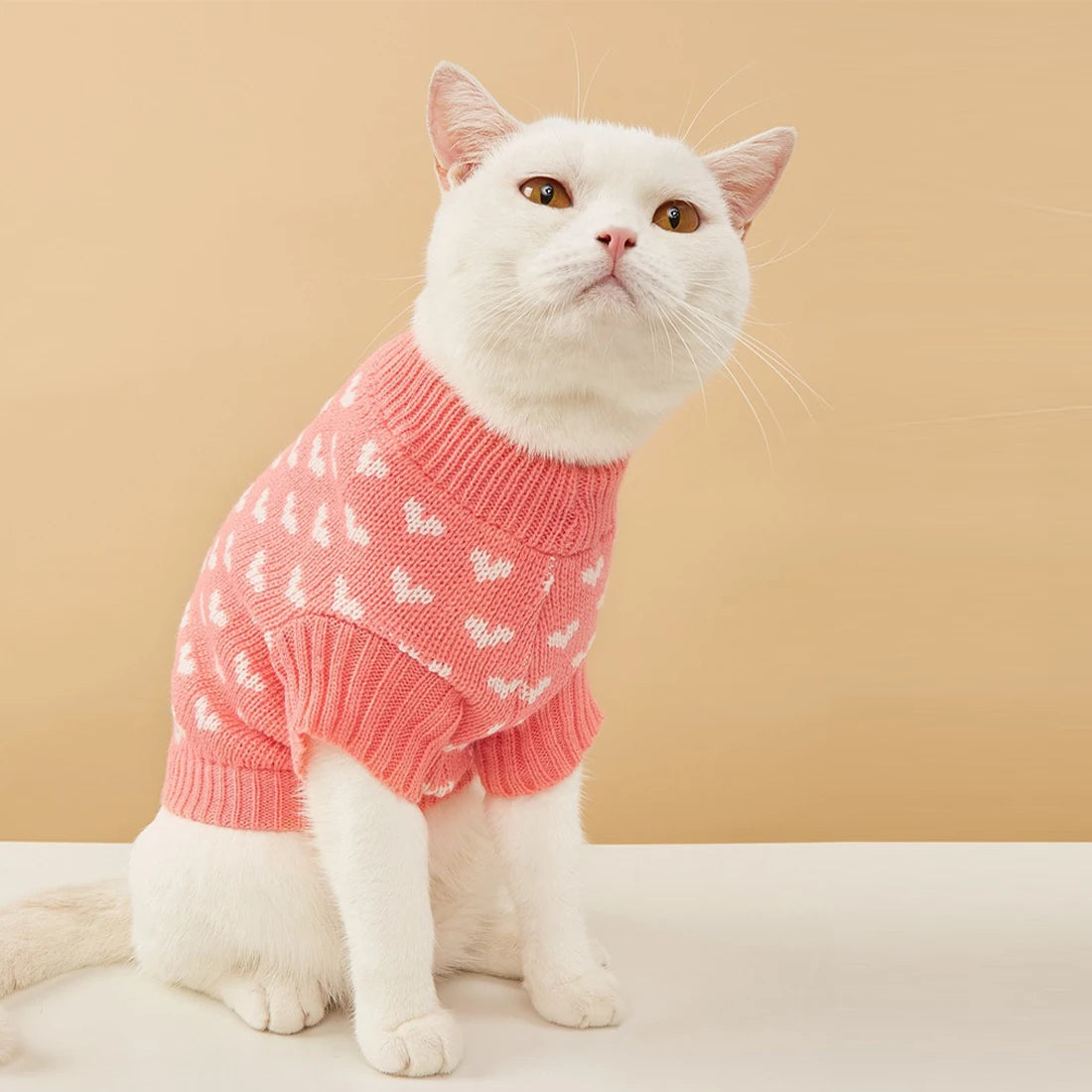 Heart Graphic Cat Sweater - Soft Warm Knit for Autumn & Winter