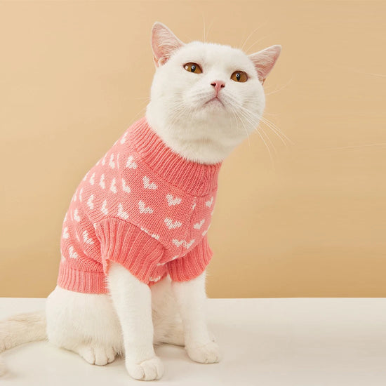 Heart Graphic Cat Sweater - Soft Warm Knit for Autumn & Winter