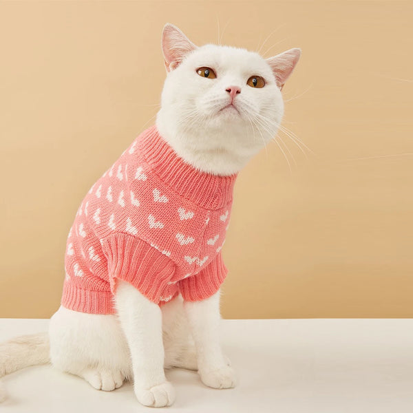 Heart Graphic Cat Sweater - Soft Warm Knit for Autumn & Winter
