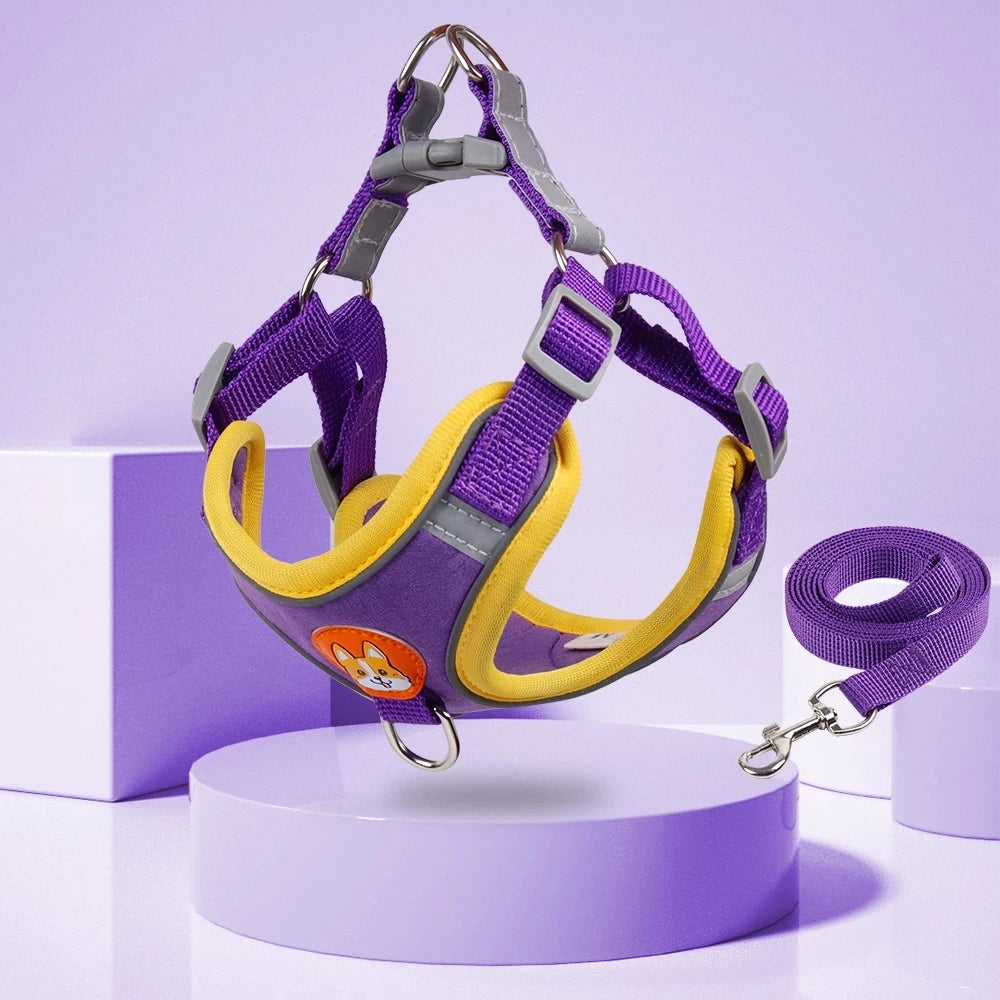 Reflective Step-In Dog Harness Set - Soft Adjustable Vest for Puppies & Small Dogs