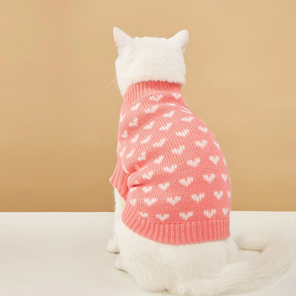 Heart Graphic Cat Sweater - Soft Warm Knit for Autumn & Winter