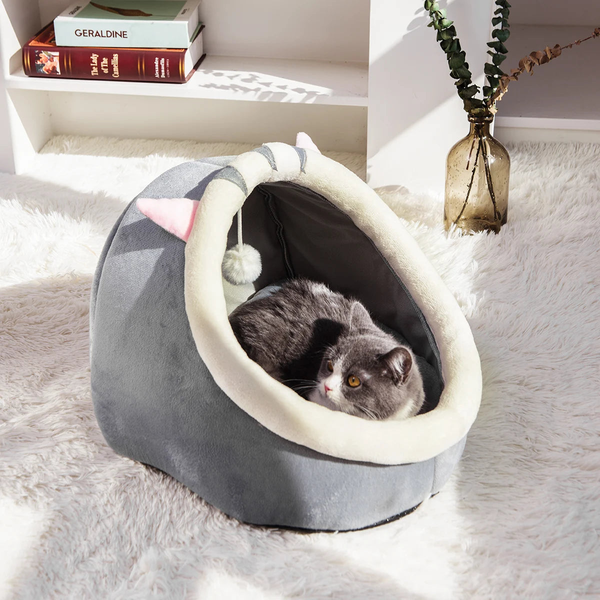 Semi-Closed Cat Nest Bed - Cute All-Season Pet Sleeping Cave