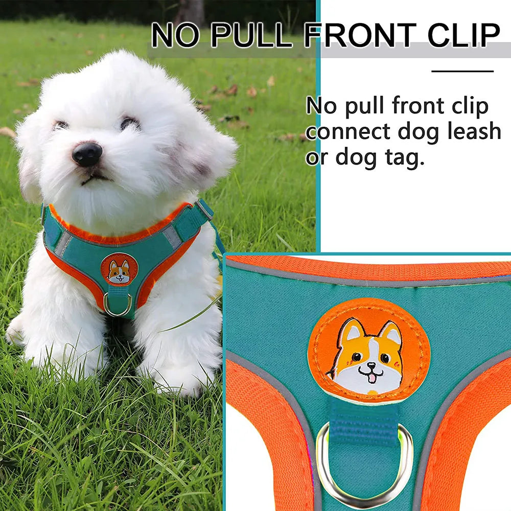 Reflective Step-In Dog Harness Set - Soft Adjustable Vest for Puppies & Small Dogs