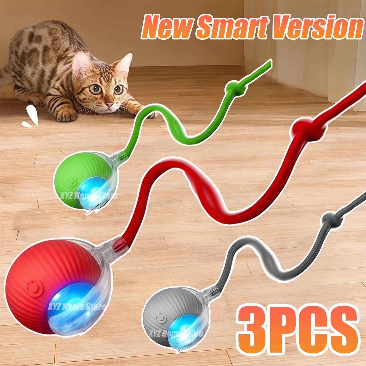 Rechargeable Rolling Cat Ball Toy - Faux Tail Interactive Teaser for Cats
