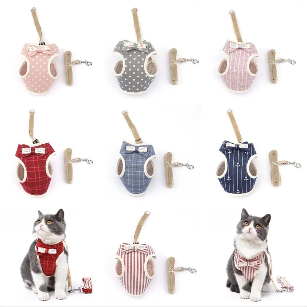 Breathable Mesh Pet Harness Set - Adjustable Leash Vest for Small Dogs & Cats