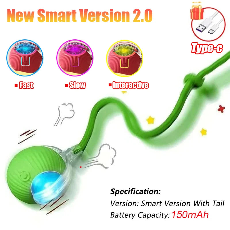 Rechargeable Rolling Cat Ball Toy - Faux Tail Interactive Teaser for Cats