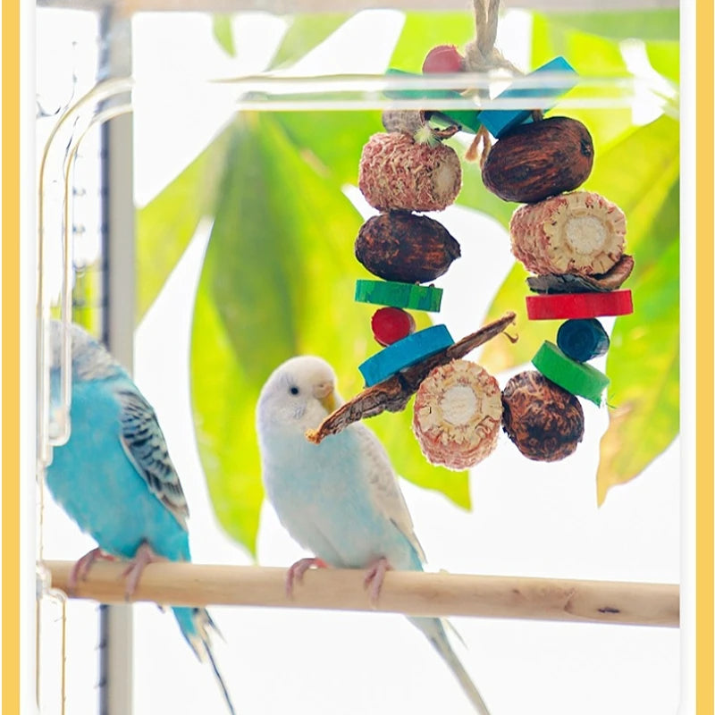 Natural Parrot Chew Toy - Hanging Corn Cob and Wood Bird Toy