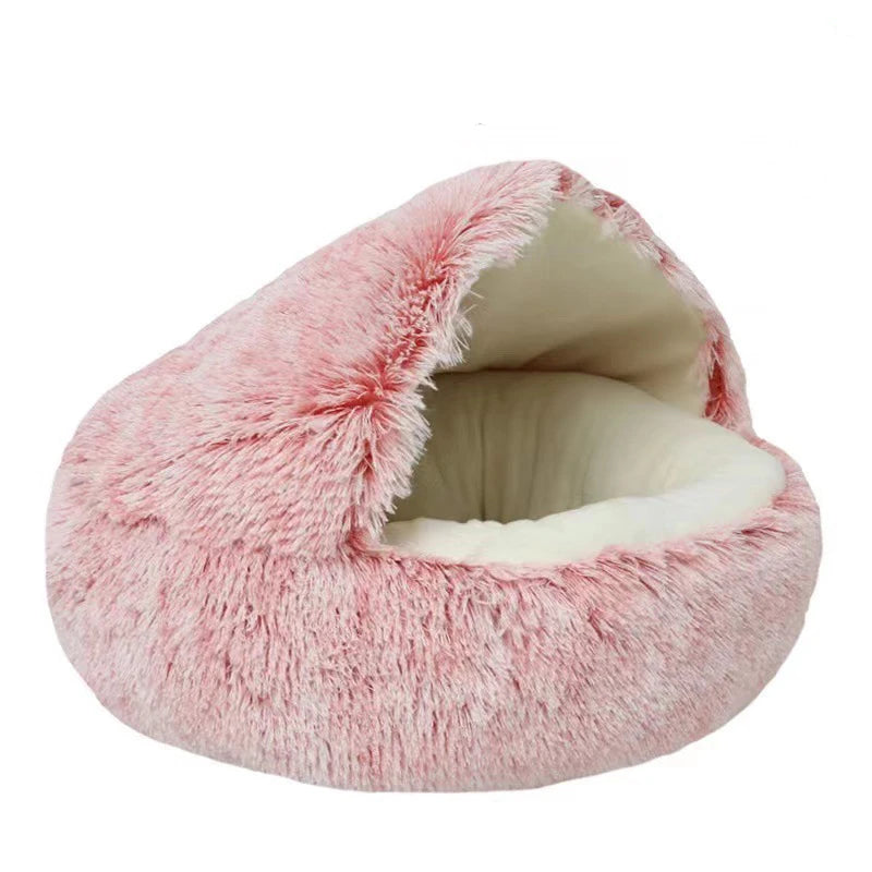 Round Plush Pet Cave Bed - Soft Covered Nest for Cats & Small Dogs