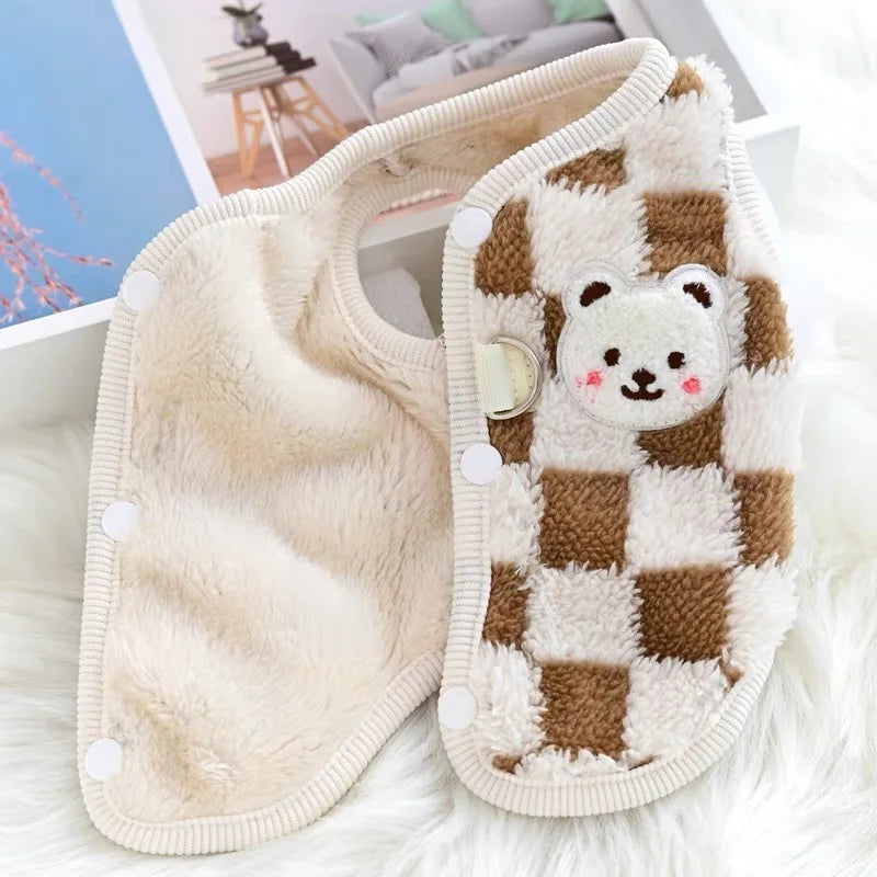 Bear Print Pet Sweater Jacket - Plush Winter Coat for Small Dogs & Cats