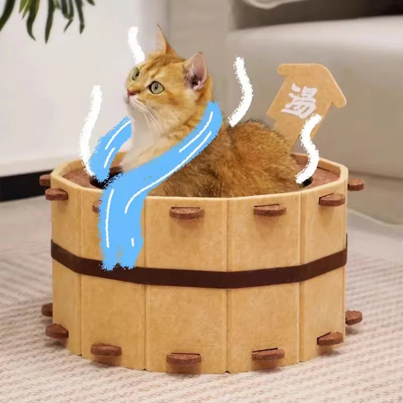 Bathtub Shape Felt Cat Bed - Semi-Enclosed Pet Nest for Sleep & Play
