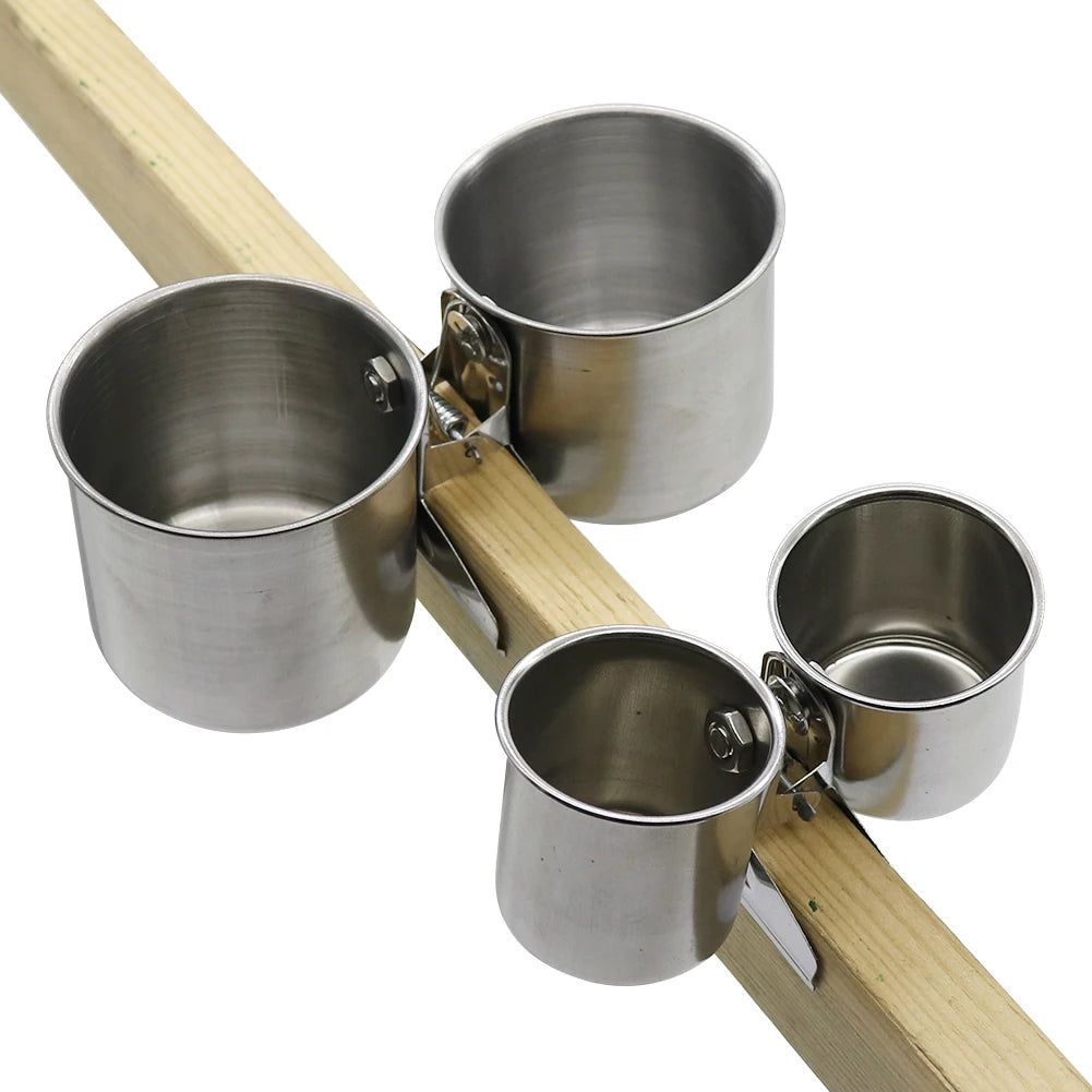 Clip-On Bird Feeder Cup - Stainless Steel Single or Double Bowl for Cages
