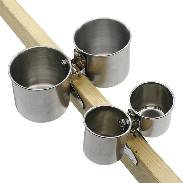 Clip-On Bird Feeder Cup - Stainless Steel Single or Double Bowl for Cages
