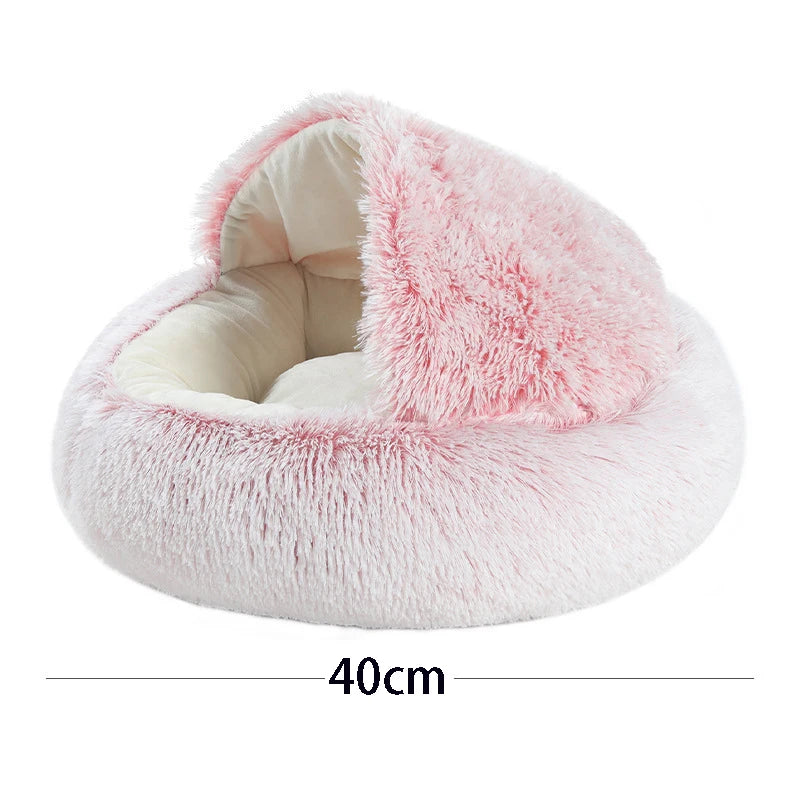Round Plush Pet Cave Bed - Soft Covered Nest for Cats & Small Dogs