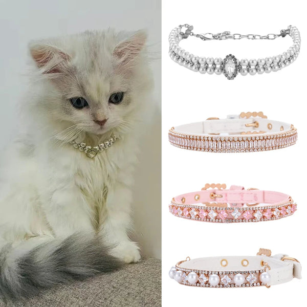 Pearl Pet Necklace Collar - Rhinestone Accessory for Cats & Small Dogs
